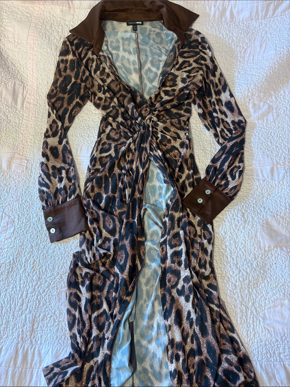 FASHION NOVA Brown Leopard Print Twist-Front Maxi Dress
